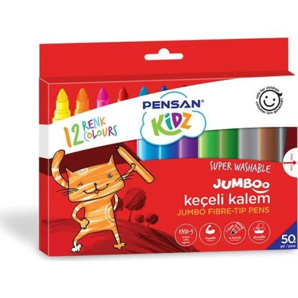 PENSAN KEÇELİ KALEM YIKANABİLİR JUMBO 12 RENK