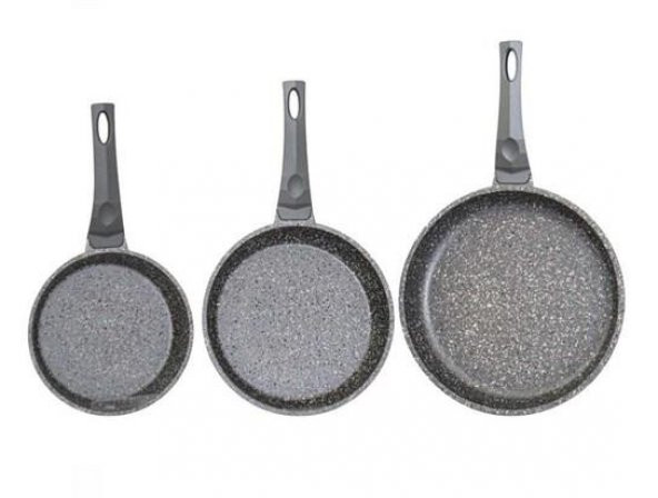 OMS 3255 Fry Pan Döküm Granit 3 Parça Tava Seti Siyah (20-24-28 cm) - 2