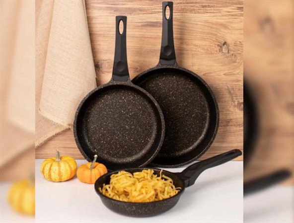 OMS 3255 Fry Pan Döküm Granit 3 Parça Tava Seti Siyah (20-24-28 cm) - 3