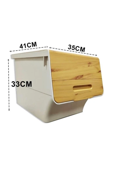 Motek Patateslik Soğanlık Tekerlekli Organizer Çok Amaçlı Saklama Kutusu 1X33 Lt Bambu+Krem - 4