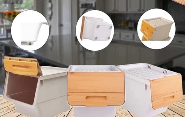 Motek Bambu Tekerlekli Organizer Çok Amaçlı Saklama Kutusu 1X12 Lt - 4