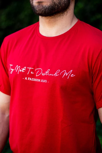 Erkek Kırmızı El Yazısı İmza Baskı Kısa Kollu Bisiklet Yaka Erkek T-Shirt 22ETSHEYAZ - 6