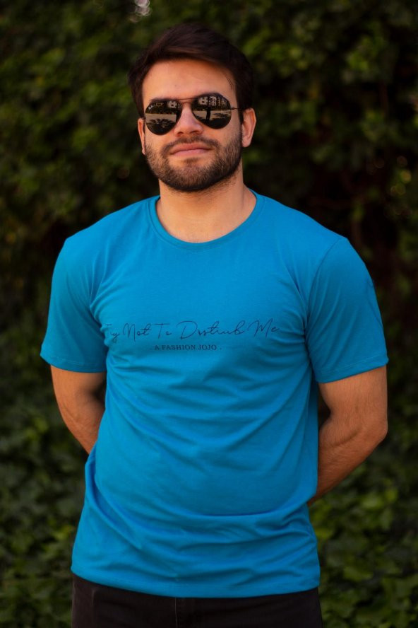 Erkek Turkuaz El Yazısı İmza Baskı Kısa Kollu Bisiklet Yaka Erkek T-Shirt 22ETSHEYAZ - 3
