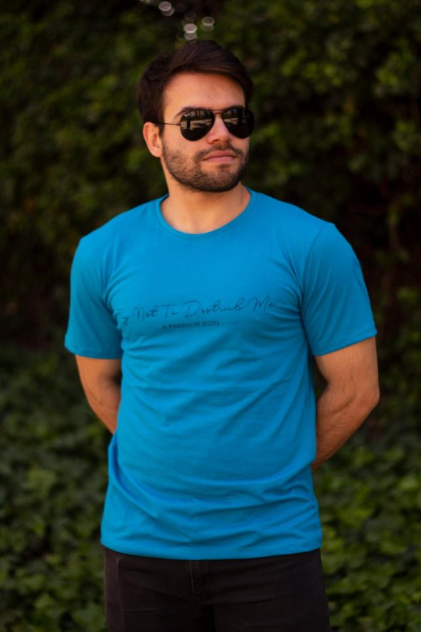Erkek Turkuaz El Yazısı İmza Baskı Kısa Kollu Bisiklet Yaka Erkek T-Shirt 22ETSHEYAZ - 4