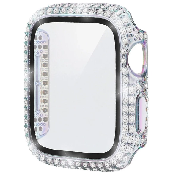 Apple Watch 7/8/9 45mm Full Kenar Taşlı Sert PC Kasa Ve Ekran Koruyucu