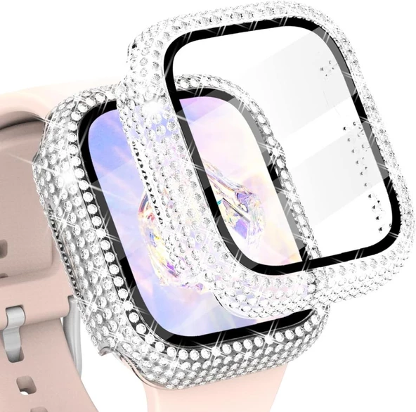 Apple Watch 7/8/9 45mm Full Kenar Taşlı Sert PC Kasa Ve Ekran Koruyucu - 2