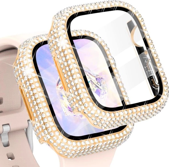 Apple Watch 7/8/9 45mm Full Kenar Taşlı Sert PC Kasa Ve Ekran Koruyucu - 5
