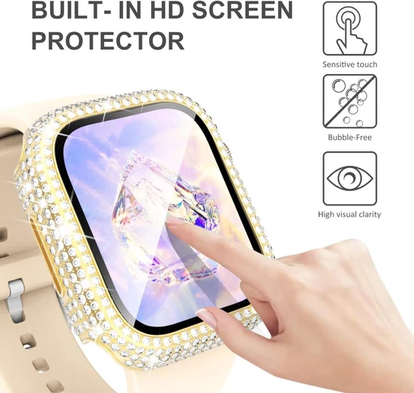 Apple Watch 7/8/9 45mm Full Kenar Taşlı Sert PC Kasa Ve Ekran Koruyucu - 10