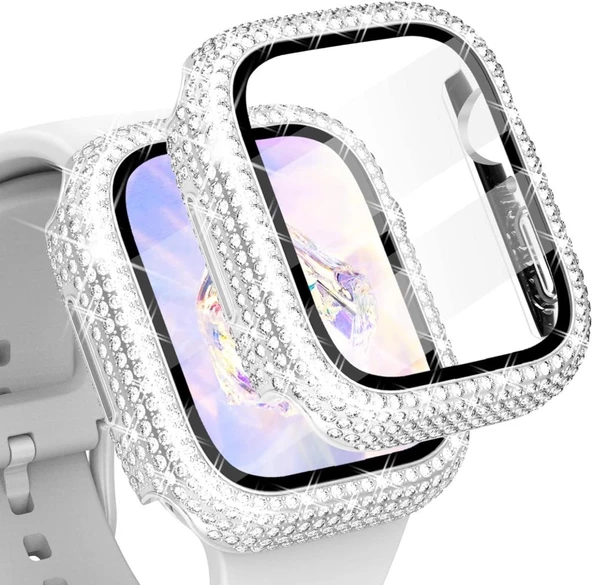 Apple Watch 7/8/9 45mm Full Kenar Taşlı Sert PC Kasa Ve Ekran Koruyucu - 6