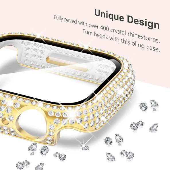 Apple Watch 7/8/9 45mm Full Kenar Taşlı Sert PC Kasa Ve Ekran Koruyucu - 12