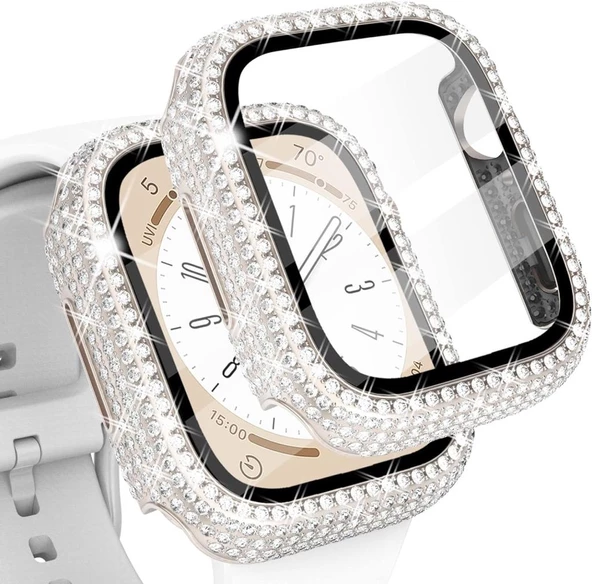 Apple Watch 7/8/9 45mm Full Kenar Taşlı Sert PC Kasa Ve Ekran Koruyucu - 8