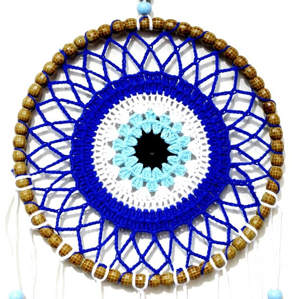Nazar Boncuğu Desenli Kuş Tüylü El Yapımı Düş Kapanı Duvar Süsü - Resim 2