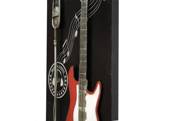 Pano Kırmızı Gitar Temalı Vintage Dekoratif Ev Ofis Hediyelik - 2