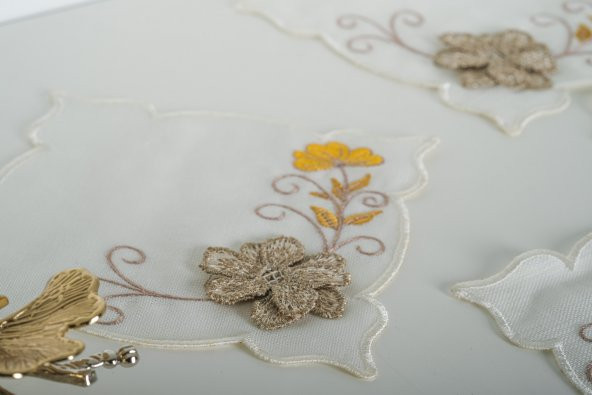 Finezza Linda Nakışlı  Krem  Sarı Kokteyl Peçetesi 15x15 cm 4 Ad-1488 - 3