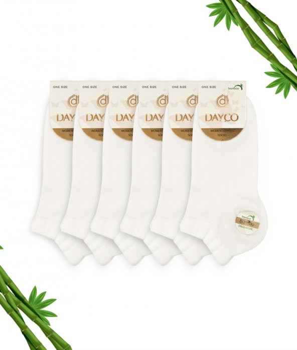 Beyaz Kadın Bambu Patik Çorap 6lı Set 10553-B