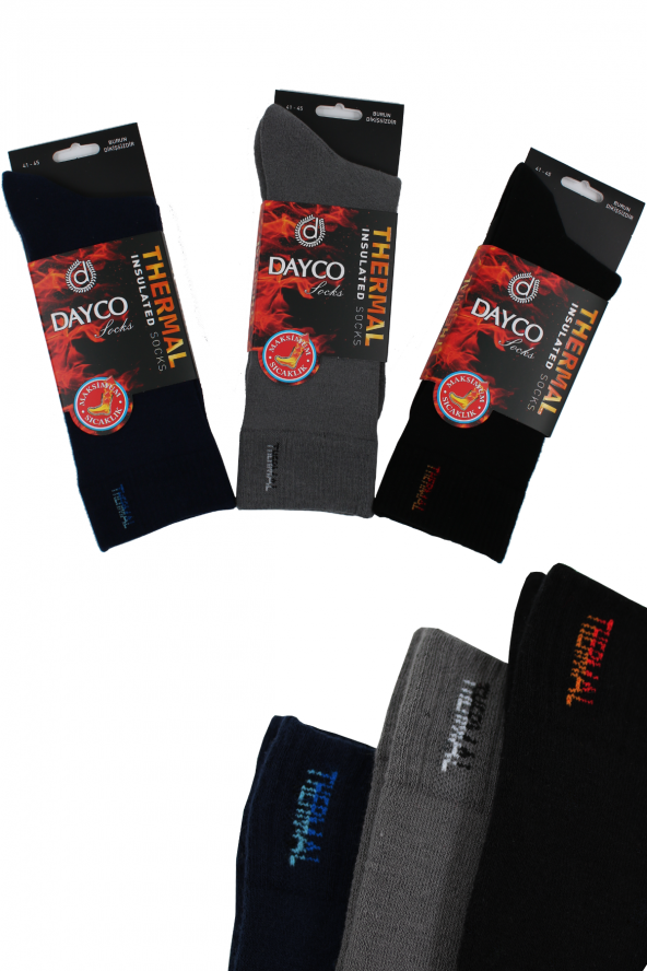 Dayco Termal Premium Çorap 3lü Dikişsiz (Siyah, Lacivert, K. Gri) 4000