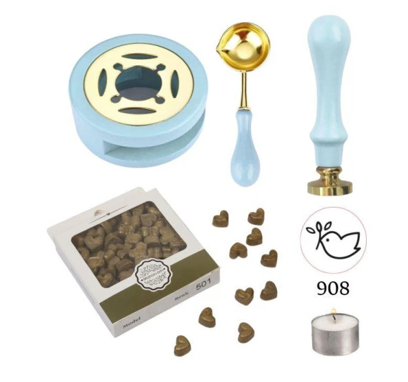 Davetiye Mum Mühürü Uygulama Seti Mavi Renk 908 Barış Güvercini ürün görseli