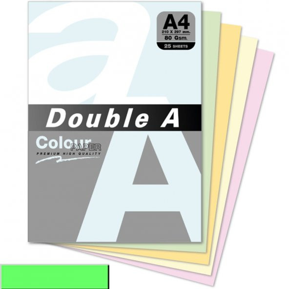 Double A Renkli Kağıt 25 Lİ A4 80 GR Pastel Zümrüt Yeşili
