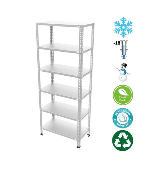 6 Katlı Paslanmaz Krom Raf - Inox Soğuk Oda Rafı, Buzhane Rafı  31x60 cm 150 cm 0.70 mm