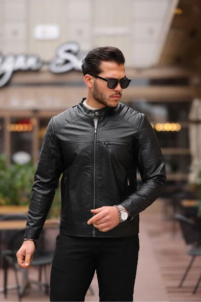 Mero Life Erkek Siyah Dar Kesim Deri Ceket - 3