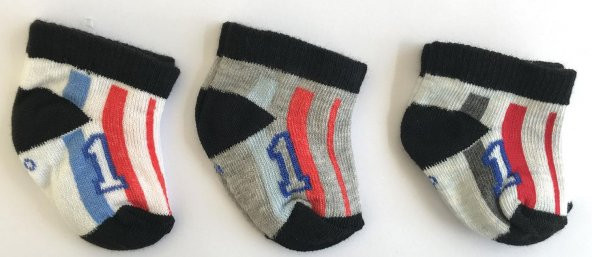 3 Adet Erkek Bebek Çorap Seti 0-6 Ay Yenidoğan Çorabı-001