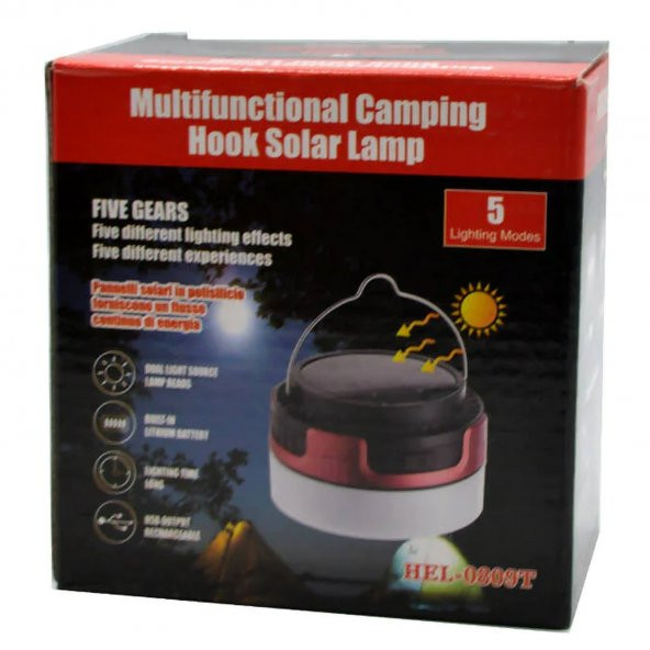 Kamp Lambası Solar Güneş Enerjili Ampül  Led Şarjlı El Feneri Powerbank 5 Mod Kırmızı İkaz Led Modu - 4