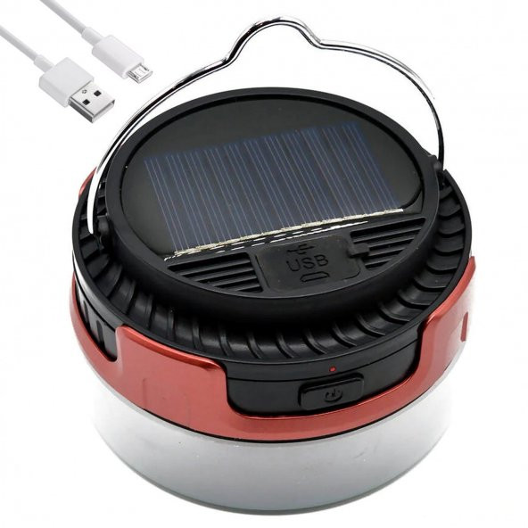 Kamp Lambası Solar Güneş Enerjili Ampül  Led Şarjlı El Feneri Powerbank 5 Mod Kırmızı İkaz Led Modu - 5
