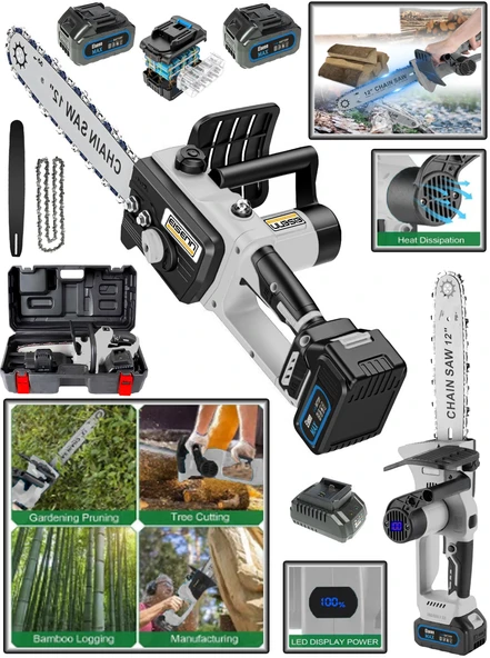 Eisenn German Yağ Pompalı 32 cm Pala Çift Akülü Dal Budama Ağaç Kesme Bıçkı Motoru Kömürsüz Motor ürün görseli 1