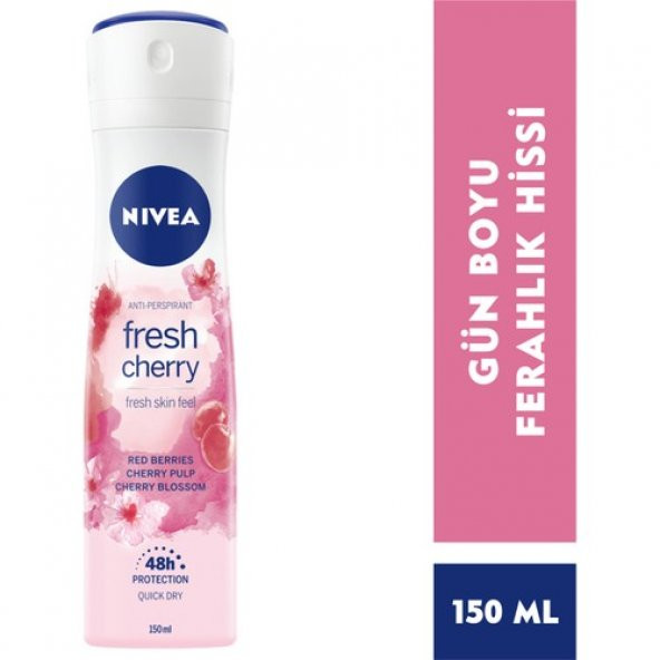 Nivea Kadın Sprey Deodorant Fresh Cherry, 48 Saat Anti-perspirant koruma, 150 ml