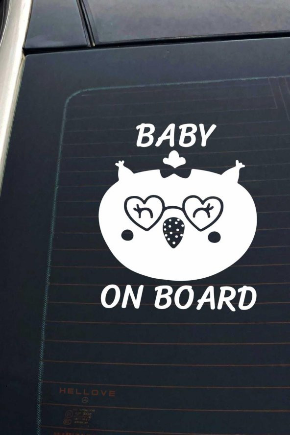 Baby On Board Arabada Bebek Var Sevimli Beyaz Oto Cam Sticker Hayvan Figürlü İkaz Uyarı Yazısı