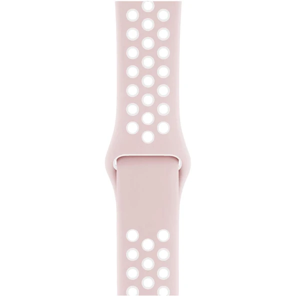 Apple Watch 42-44mm Silikon Kayış - Pembe/Beyaz