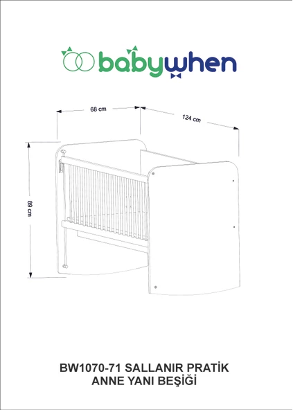 Babywhen BW1071 Pratik Sallanır Anne Yanı Ahşap Beşik 60x120 cm - 8