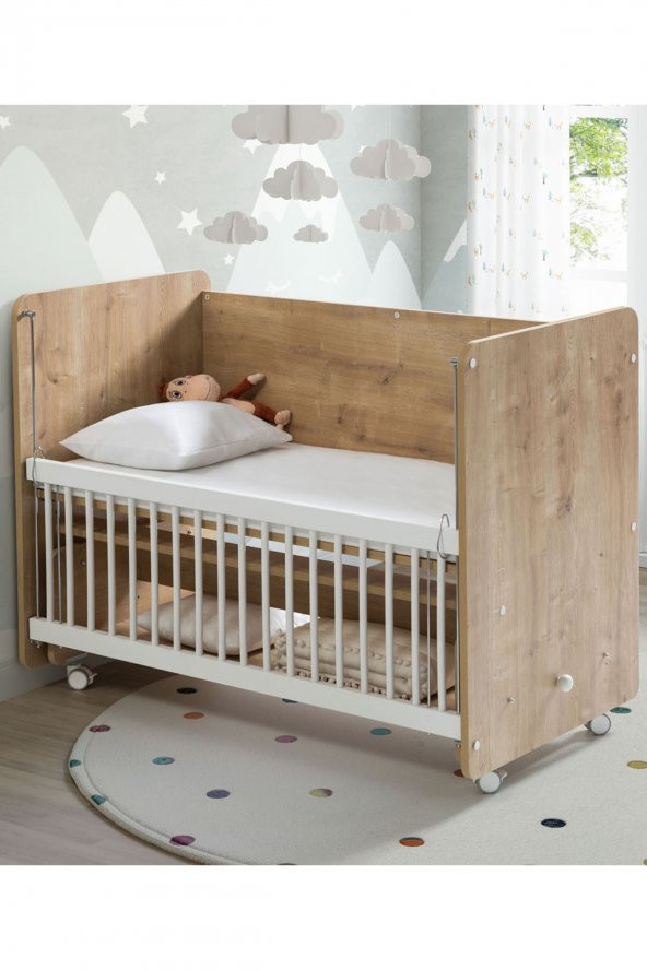 Babywhen Bw1091 - Pratik Sallanır Tekerlekli Anne Yanı Beşik 60x120 Ahşap - 2