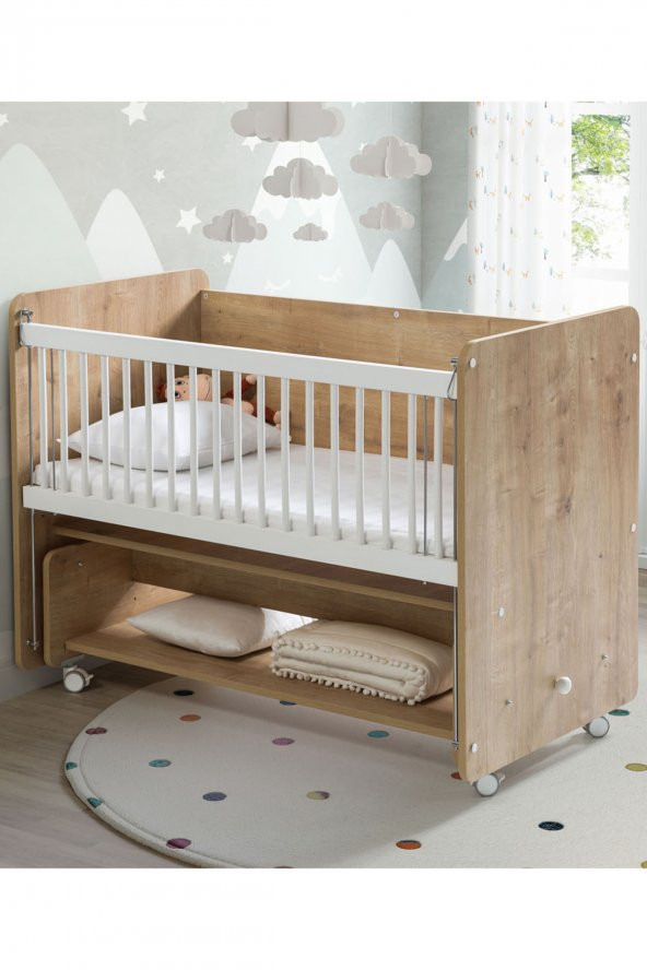 Babywhen Bw1091 - Pratik Sallanır Tekerlekli Anne Yanı Beşik 60x120 Ahşap - 3