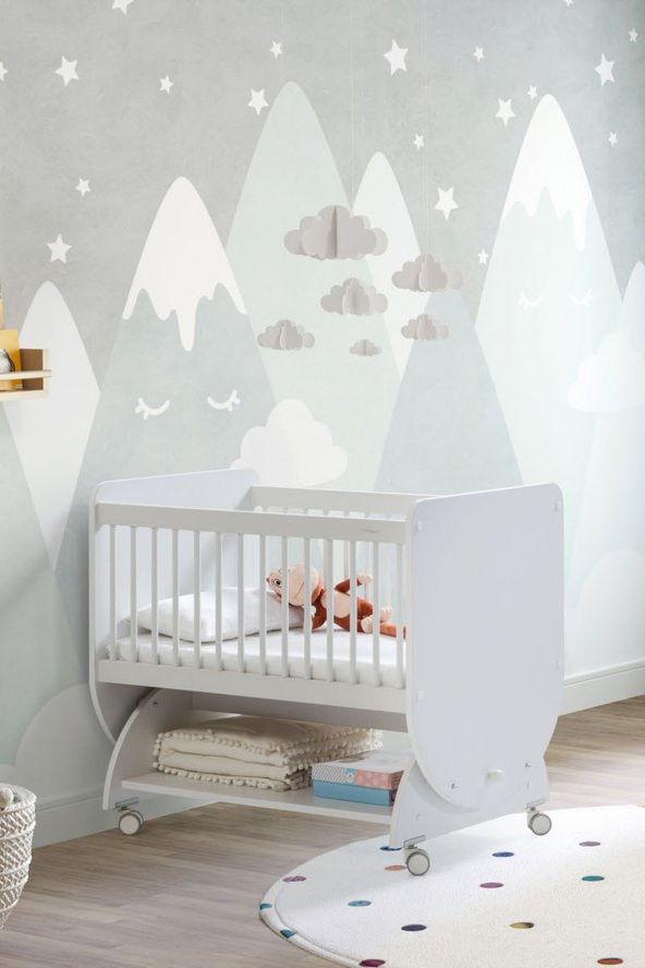 Babywhen BW1030 - Tekerlekli Sallanır Sepet Bebek Beşik Beyaz 50x90 - 2