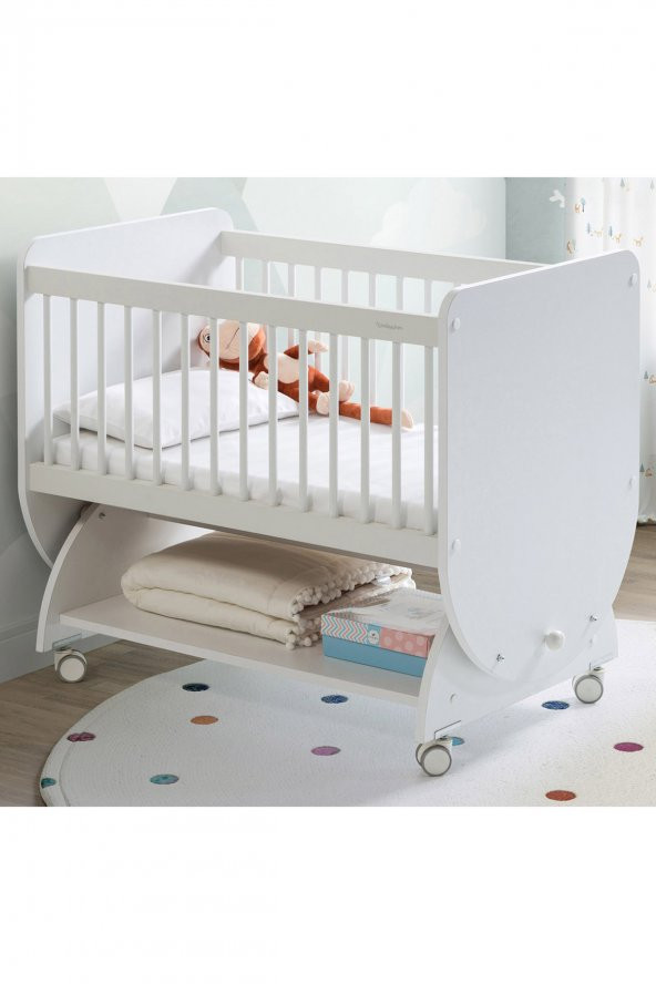 Babywhen BW1030 - Tekerlekli Sallanır Sepet Bebek Beşik Beyaz 50x90 - 3