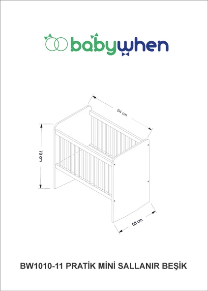 Babywhen BW1011 - Pratik Sallanır Mini Sepet Bebek Beşik 50x90 Ahşap - 6