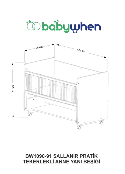 Babywhen Bw1091 - Pratik Sallanır Tekerlekli Anne Yanı Beşik 60x120 Ahşap - 8
