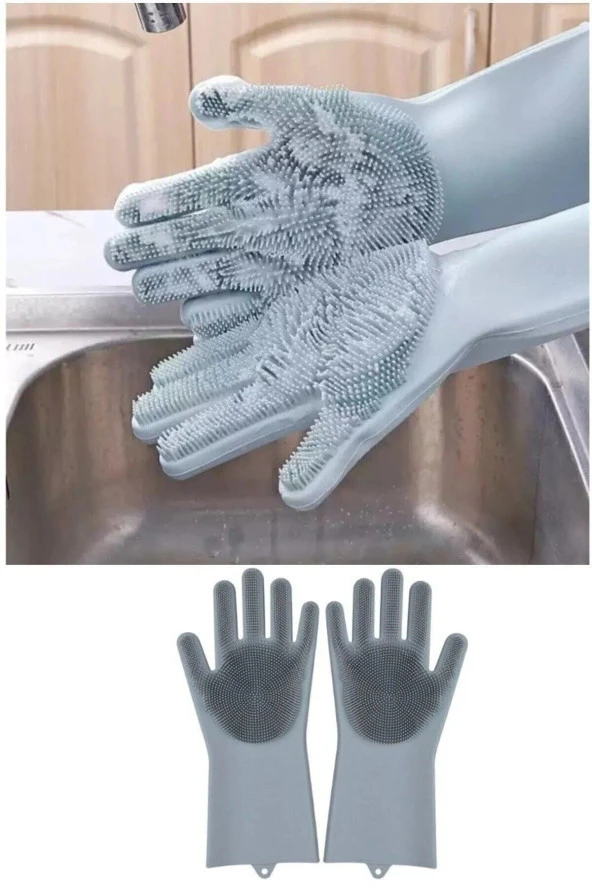 Mutfak Banyo Temizleme Sihirli Silikon Bulaşık Eldiveni Tırtıklı Magic Gloves Temizlik Eldiveni