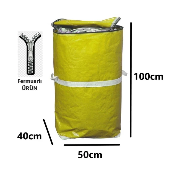 Ev-iş Branda Taşıma Çuvalı 50x40+100cm Fermuarlı Ve Cepli 170gr.Tekstil Çuvalı- (SARI) ürün görseli 1
