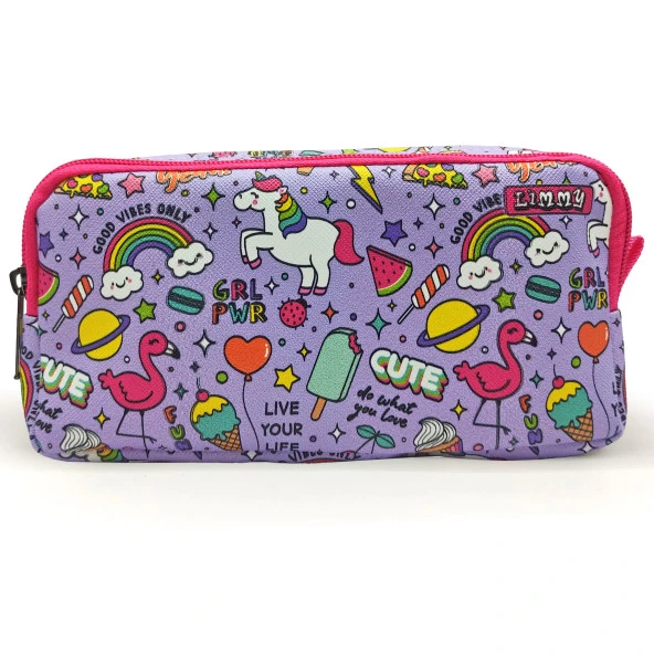 Kalem Kutusu Unicorn-Flamingo Kalemkutu Vegan Deri İki Bölmeli Kalemlik - 3