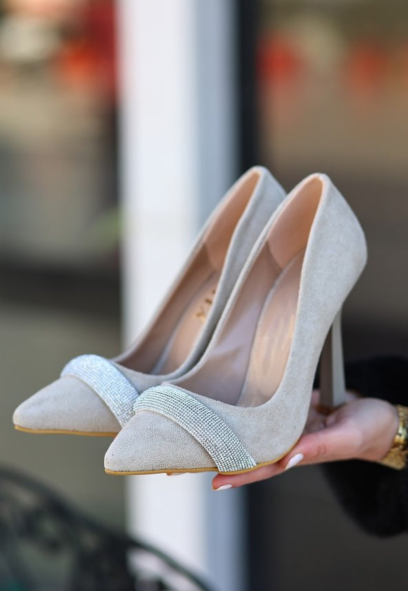 Gida Bej Süet Stiletto Ayakkabı - 4