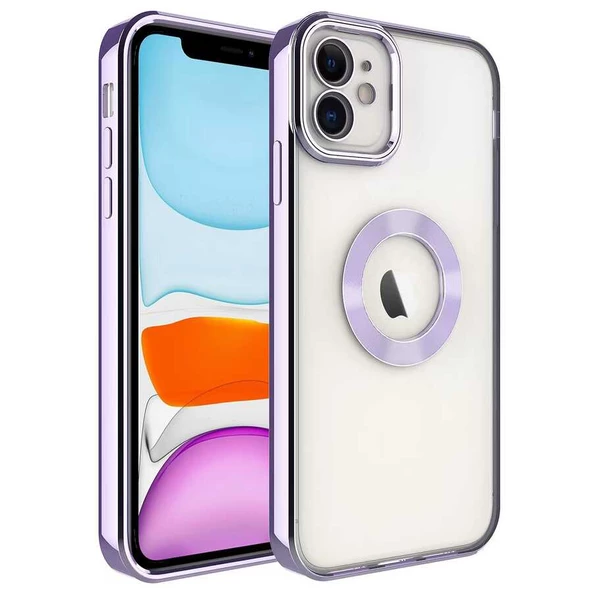 Apple iPhone 11 Kılıf Kamera Korumalı Logo Gösteren Zore Omega Kapak  Lila