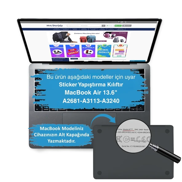 Macbook Air M2-M3-M4 Kılıf 13.6inç Flower03 Yapıştırma Sticker Kaplama Koruyucu A2681 A3113 A3240 ile Uyumlu - Resim 3