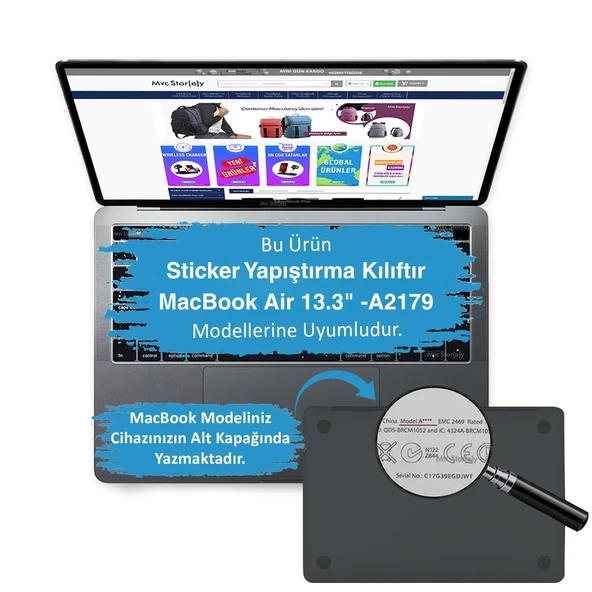 Macbook Air Kılıf Sticker Kaplama Laptop Koruyucu (TouchID'li) A2179 ile Uyumlu BrainNL - Resim 3