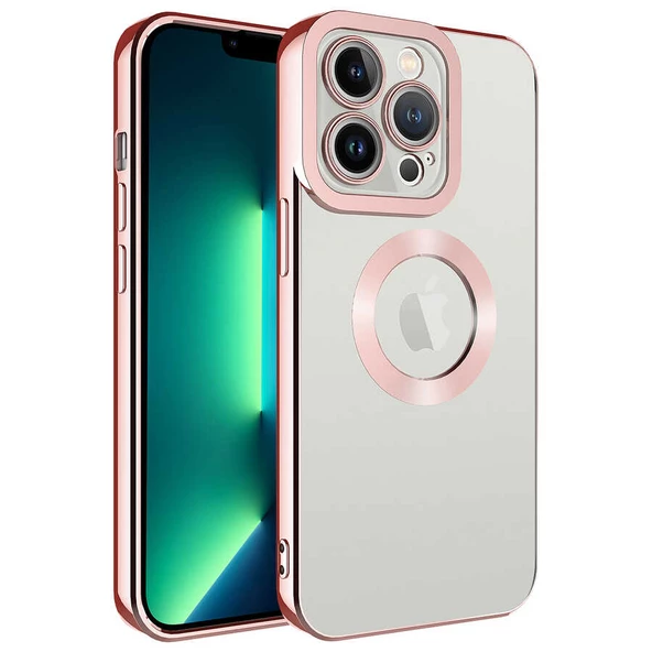 Apple iPhone 11 Pro Max Kılıf Kamera Korumalı Logo Gösteren Zore Omega Kapak  Rose Gold