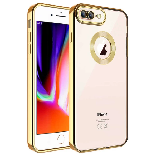 Apple iPhone 7 Plus Kılıf Kamera Korumalı Logo Gösteren Zore Omega Kapak  Gold