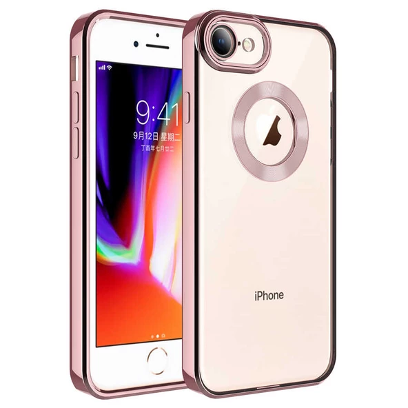 Apple iPhone 8 Kılıf Kamera Korumalı Logo Gösteren Zore Omega Kapak  Rose Gold