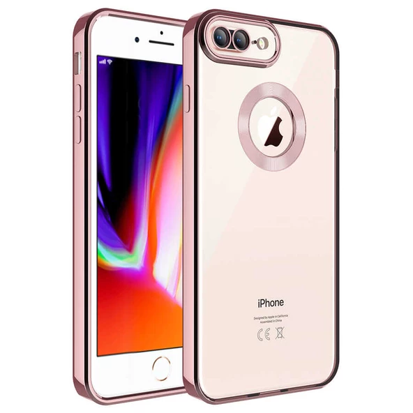 Apple iPhone 8 Plus Kılıf Kamera Korumalı Logo Gösteren Zore Omega Kapak  Rose Gold