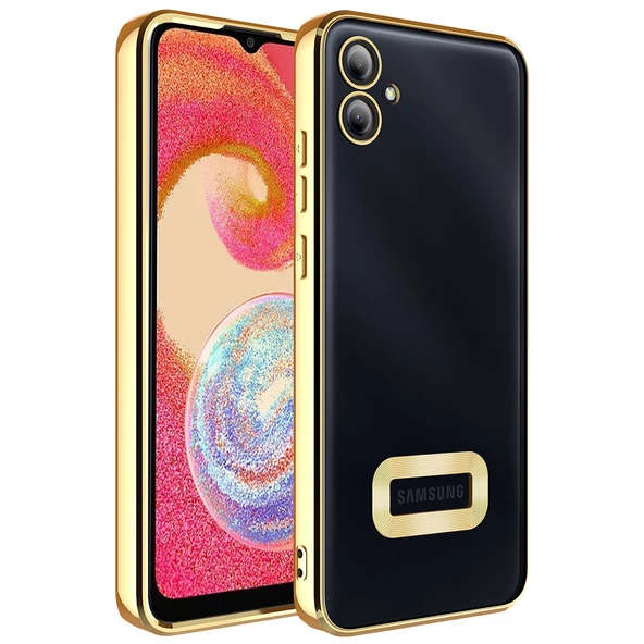 Samsung Galaxy A04E Kılıf Kamera Korumalı Logo Gösteren Zore Omega Kapak  Gold